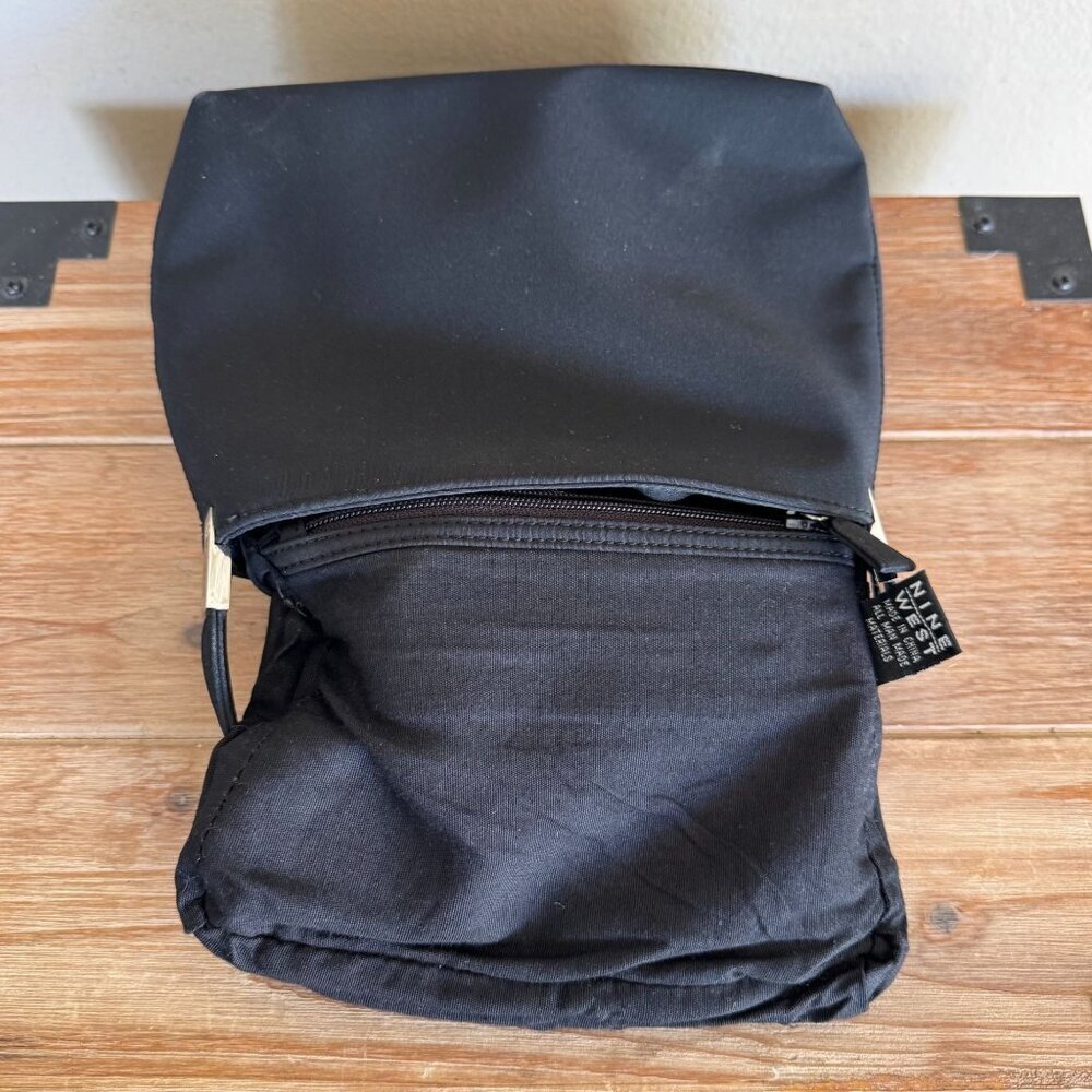 Vintage Nine West Black Fabric Double Top Handle Silver Logo Hardware Small Bag - Picture 15 of 17